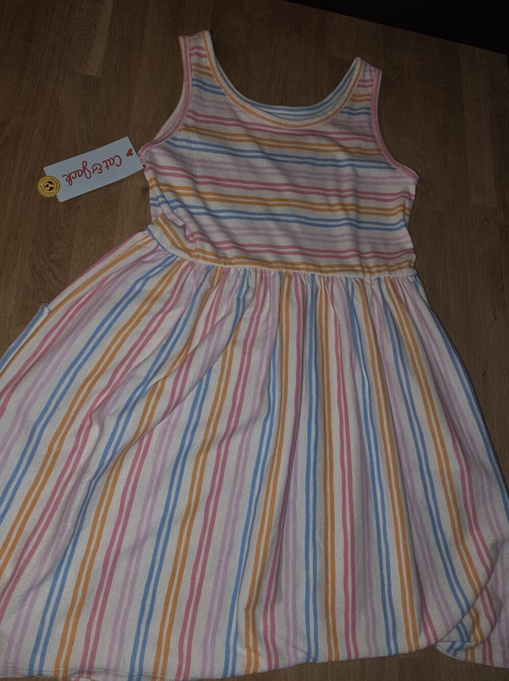 Cat & Jack Girls' Pink, Yellow, Blue Striped Tank Dress Sz Medium 8 NWT